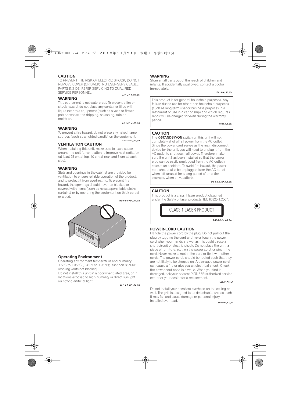 Class 1 laser product | Pioneer X-HM21BTD-K User Manual | Page 2 / 44
