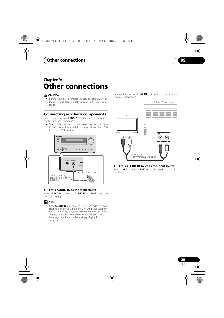 09 other connections, Connecting auxiliary components, Other connections | Other connections 09, Chapter 9, Timer | Pioneer X-HM21BTD-K User Manual | Page 29 / 44