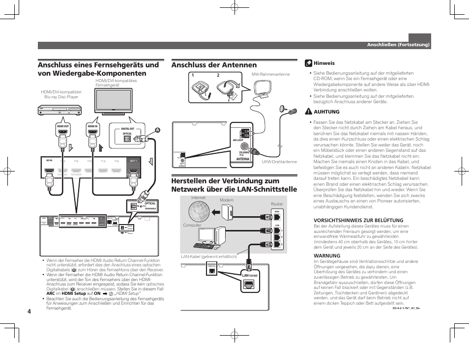 Anschluss der antennen, Tv) 1, Dvd) 1 - 1 7 | Assignable, Selectable, For wireless lan assignable assignable | Pioneer VSX-923-S User Manual | Page 16 / 44