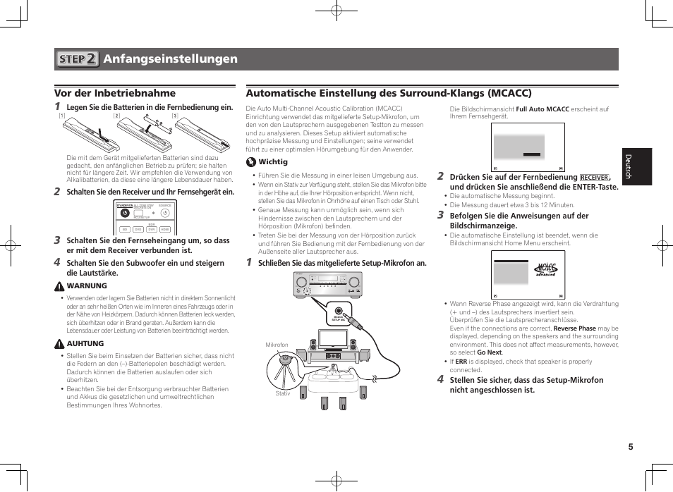Anfangseinstellungen, Vor der inbetriebnahme | Pioneer VSX-923-S User Manual | Page 17 / 44