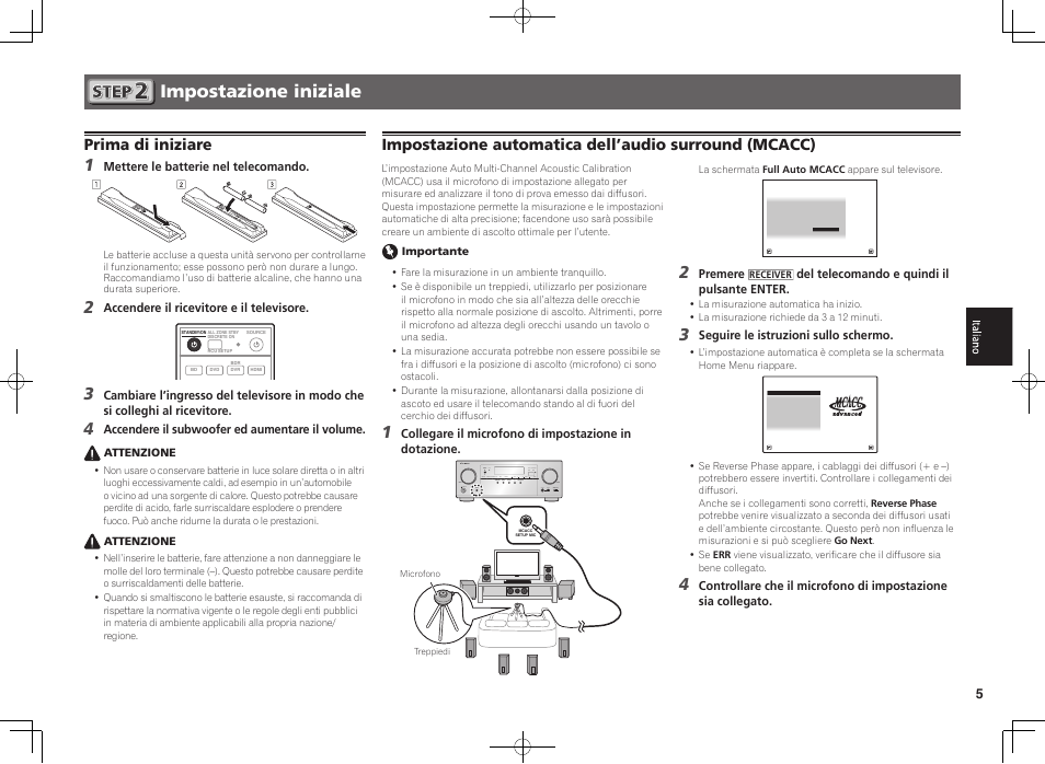 Impostazione iniziale, Prima di iniziare | Pioneer VSX-923-S User Manual | Page 23 / 44