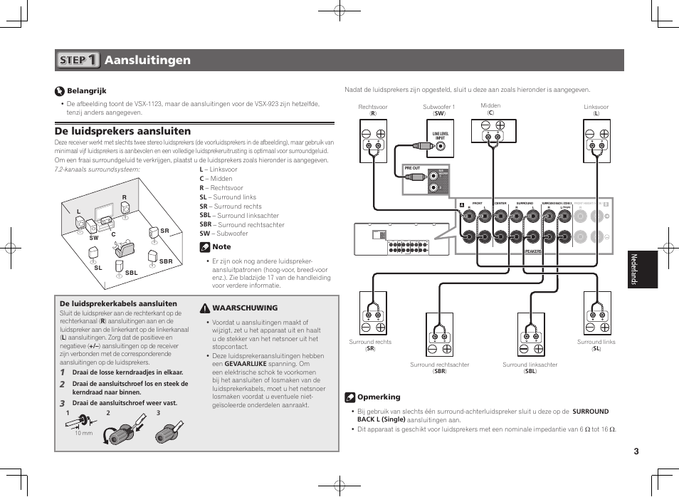 Aansluitingen, De luidsprekers aansluiten | Pioneer VSX-923-S User Manual | Page 27 / 44