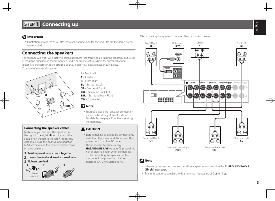 Connecting up, Connecting the speakers | Pioneer VSX-923-S User Manual | Page 3 / 44