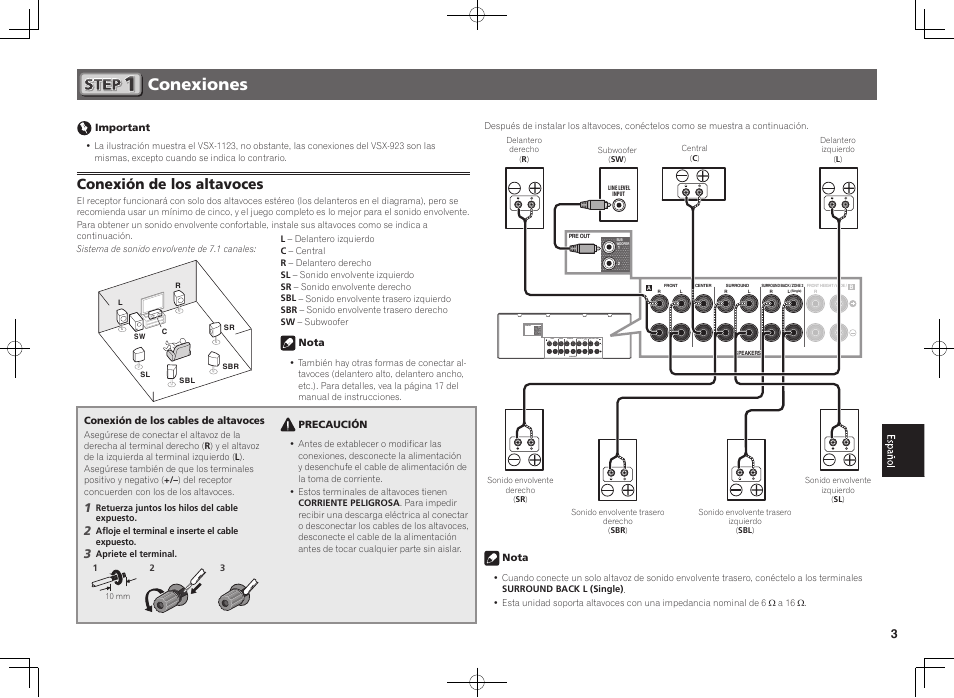 Conexiones, Conexión de los altavoces | Pioneer VSX-923-S User Manual | Page 33 / 44