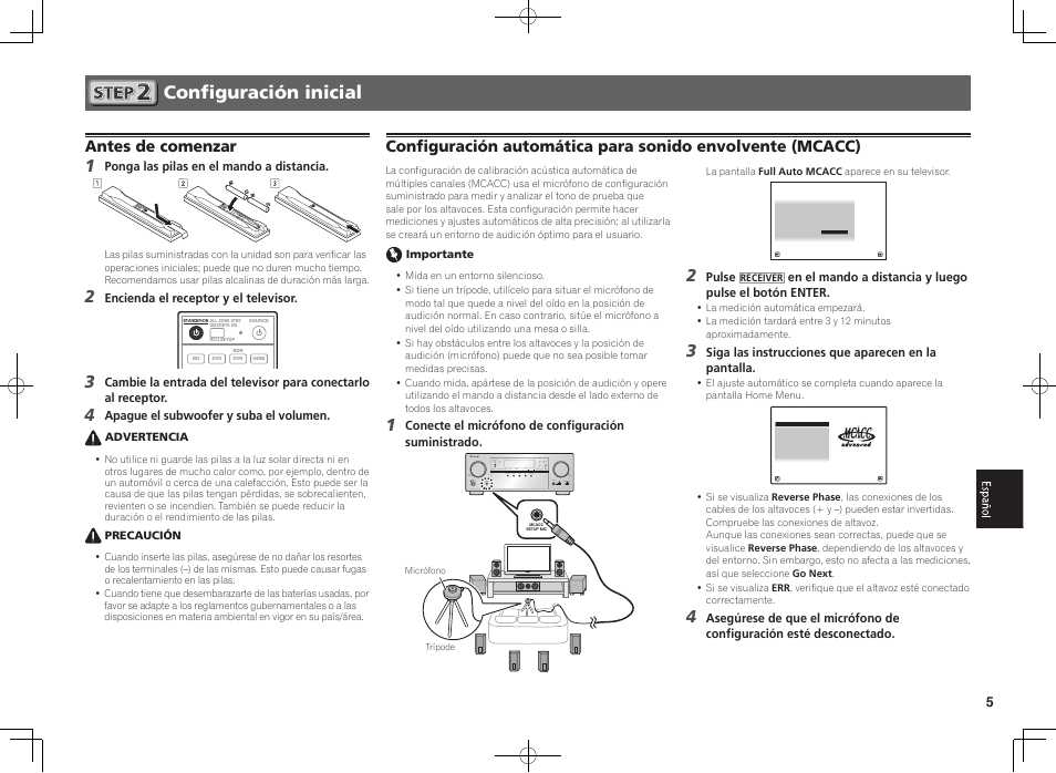 Configuración inicial, Antes de comenzar | Pioneer VSX-923-S User Manual | Page 35 / 44