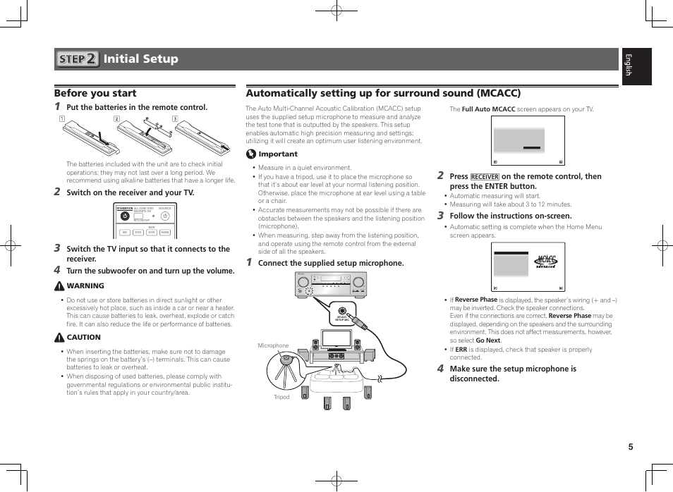 Initial setup, Before you start | Pioneer VSX-923-S User Manual | Page 5 / 44