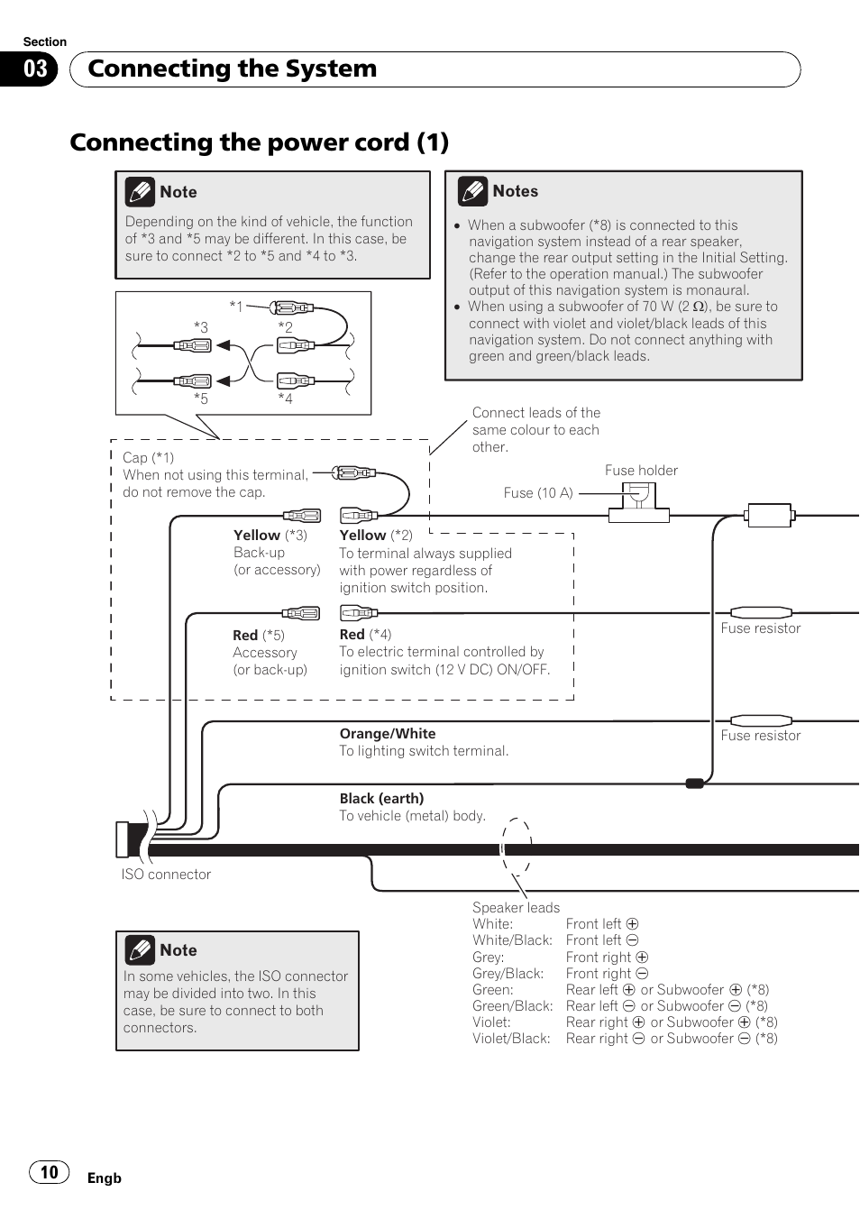 Connecting the power cord (1), Connecting the system | Pioneer AVIC-X3-II User Manual | Page 10 / 179