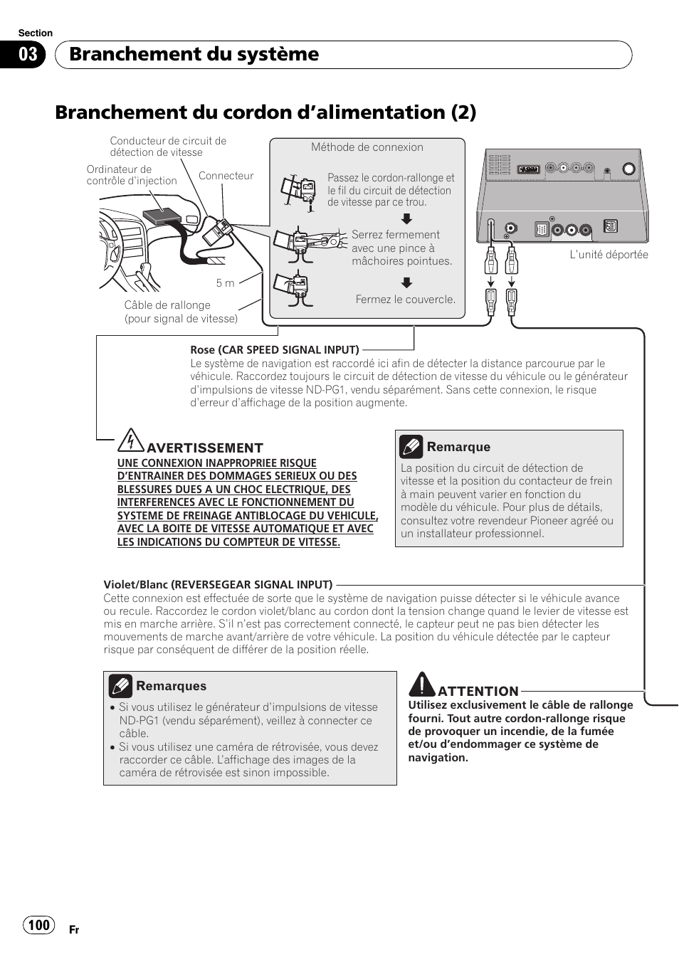 Branchement du cordon d, Alimentation, Branchement du cordon d ’alimentation (2) | Branchement du système | Pioneer AVIC-X3-II User Manual | Page 100 / 179