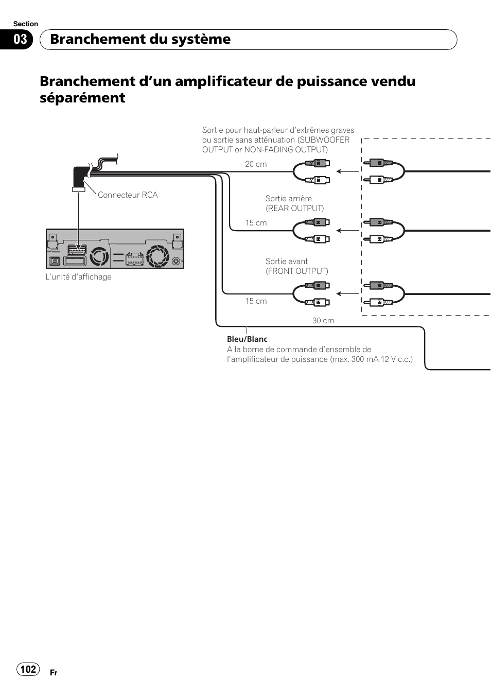 Branchement d, Un amplificateur de, Puissance vendu séparément | Branchement du système | Pioneer AVIC-X3-II User Manual | Page 102 / 179