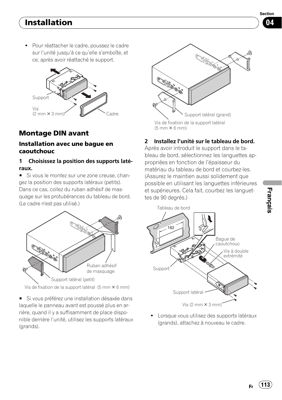Montage din avant 113, Installation, Montage din avant | Français | Pioneer AVIC-X3-II User Manual | Page 113 / 179