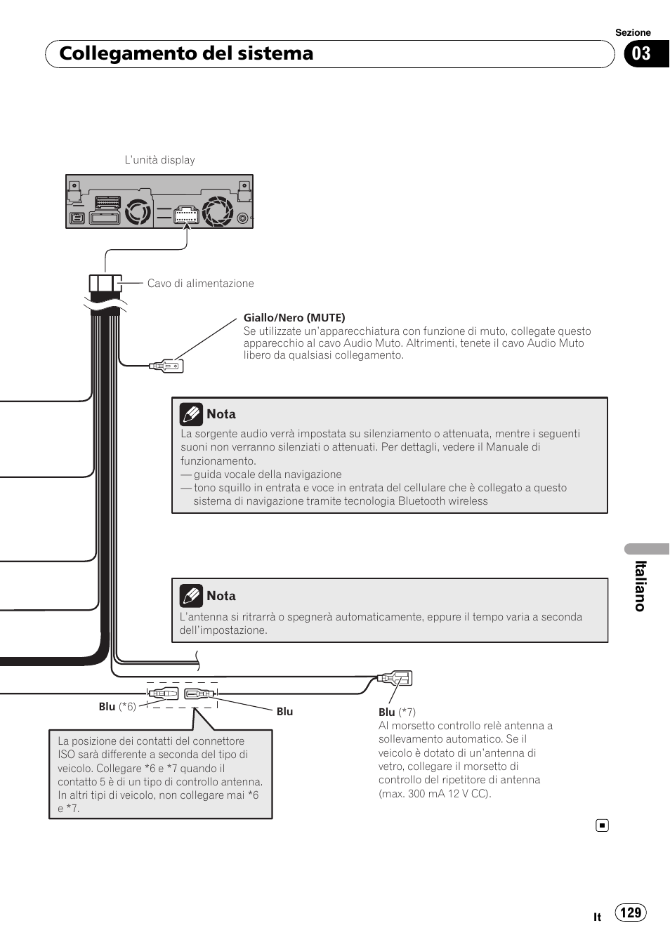 Collegamento del sistema, Italiano | Pioneer AVIC-X3-II User Manual | Page 129 / 179