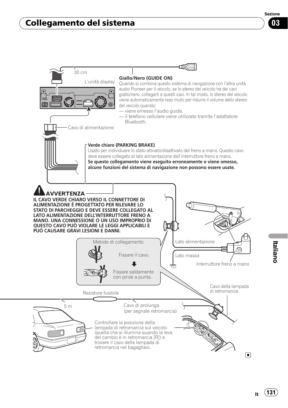 Collegamento del sistema, Italiano | Pioneer AVIC-X3-II User Manual | Page 131 / 179
