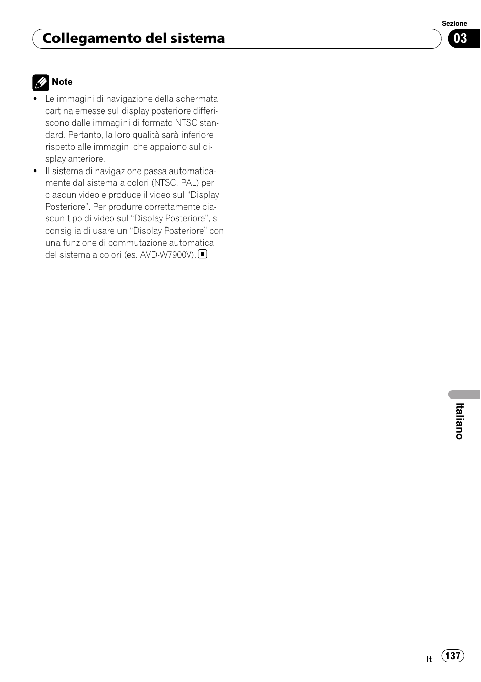 Collegamento del sistema | Pioneer AVIC-X3-II User Manual | Page 137 / 179