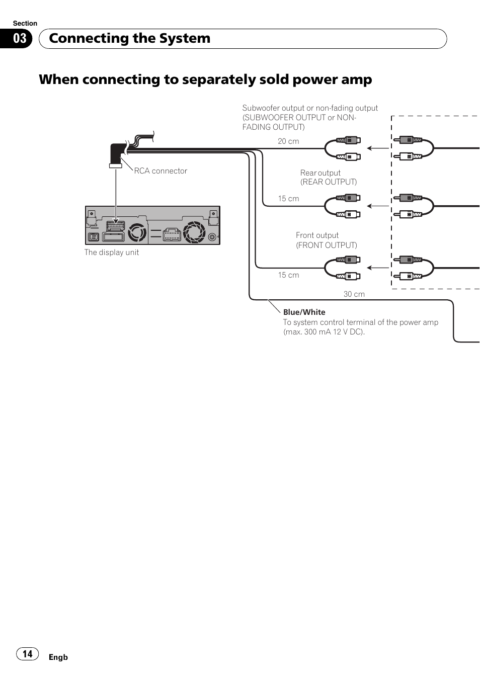When connecting to separately sold power, When connecting to separately sold power amp, Connecting the system | Pioneer AVIC-X3-II User Manual | Page 14 / 179