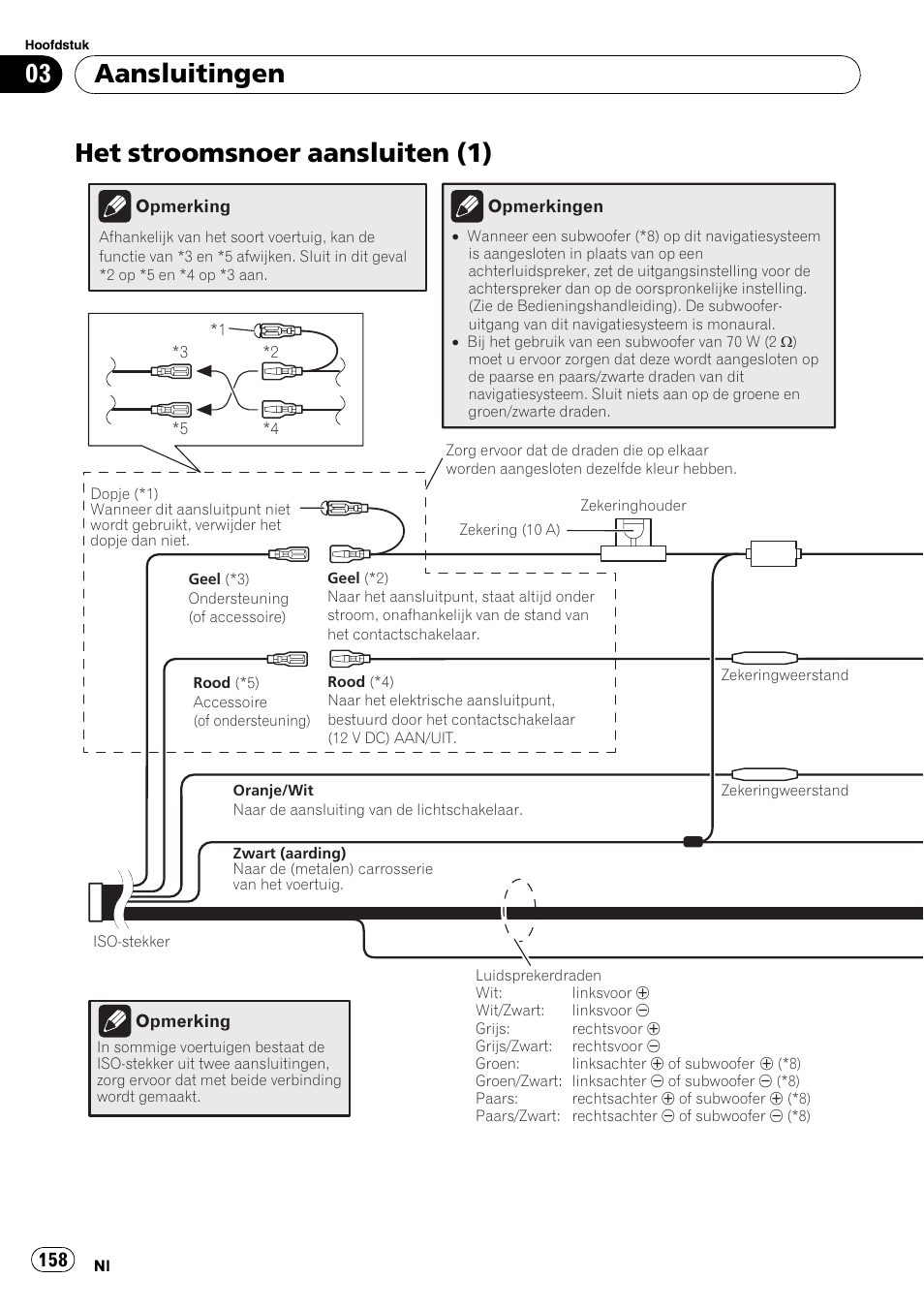Het stroomsnoer aansluiten (1), Aansluitingen | Pioneer AVIC-X3-II User Manual | Page 158 / 179