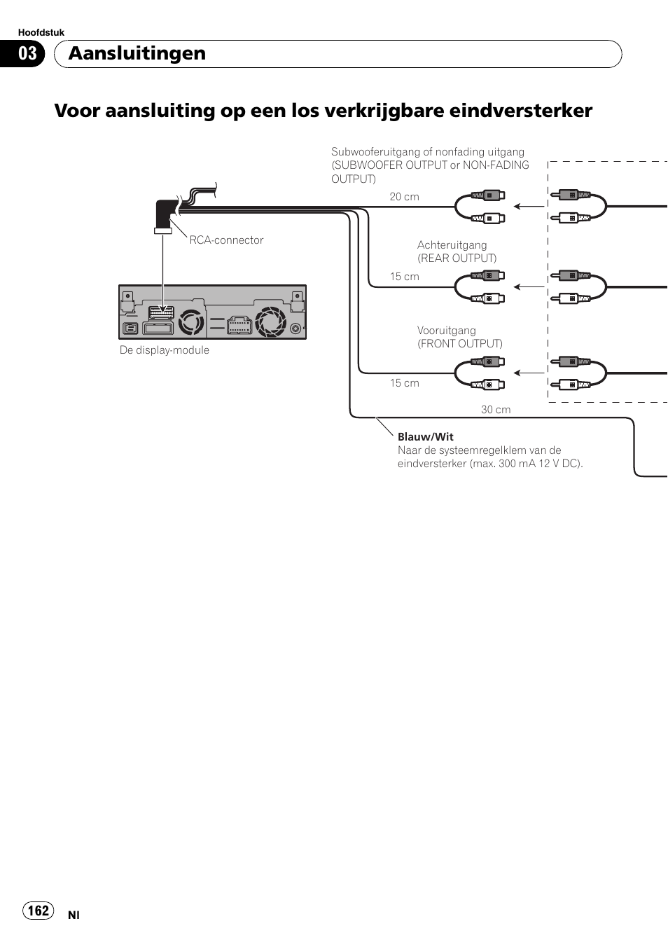 Voor aansluiting op een los verkrijgbare, Eindversterker, Aansluitingen | Pioneer AVIC-X3-II User Manual | Page 162 / 179