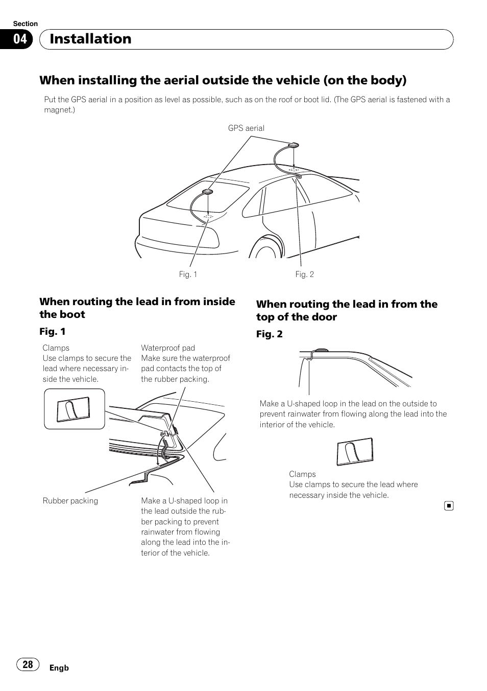 When installing the aerial outside the, Vehicle (on the body), Installation | Pioneer AVIC-X3-II User Manual | Page 28 / 179