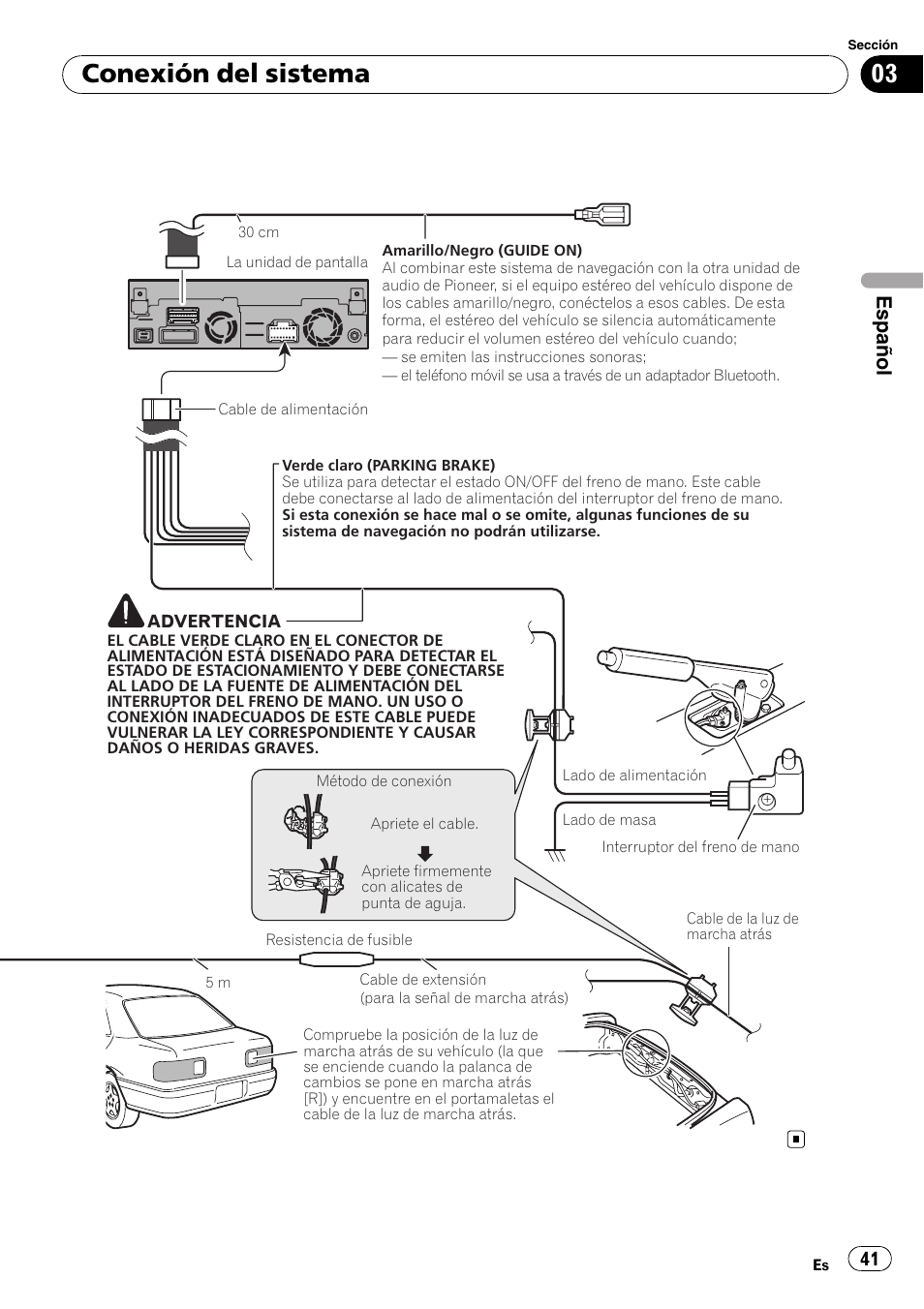 Conexión del sistema, Español | Pioneer AVIC-X3-II User Manual | Page 41 / 179