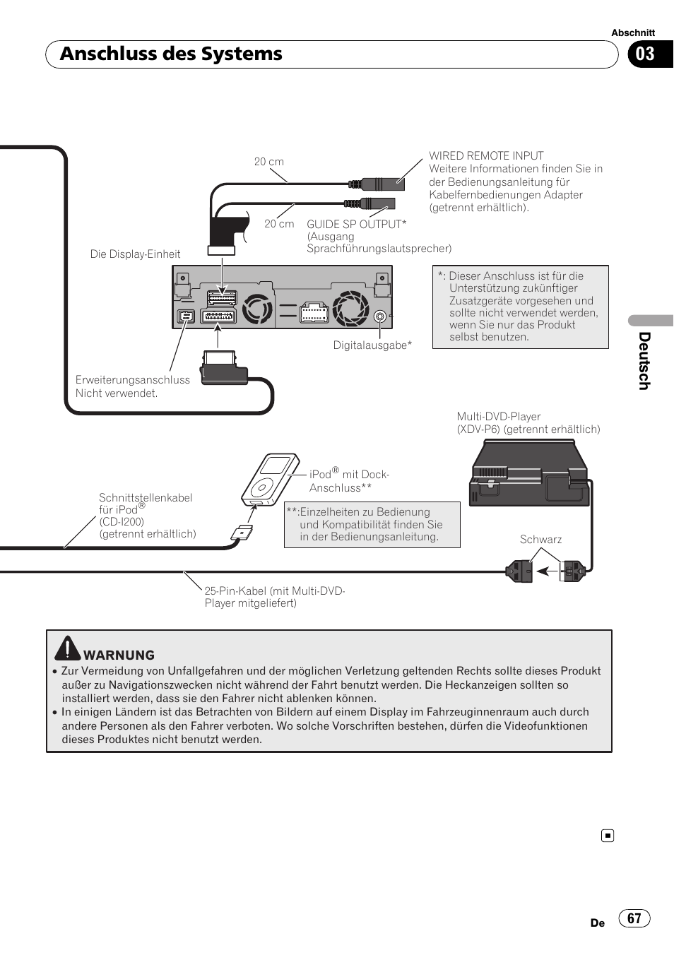 Anschluss des systems, Deutsch | Pioneer AVIC-X3-II User Manual | Page 67 / 179