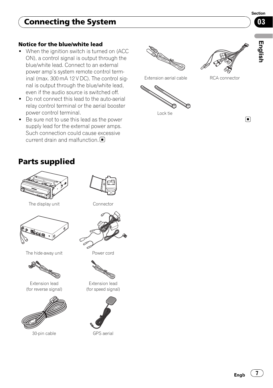 Parts supplied, Connecting the system | Pioneer AVIC-X3-II User Manual | Page 7 / 179