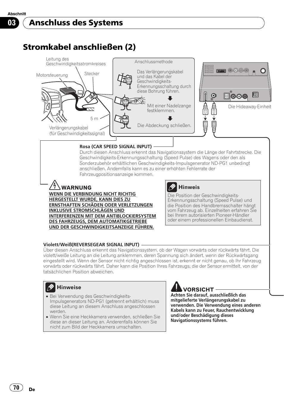 Stromkabel anschließen (2), Anschluss des systems | Pioneer AVIC-X3-II User Manual | Page 70 / 179