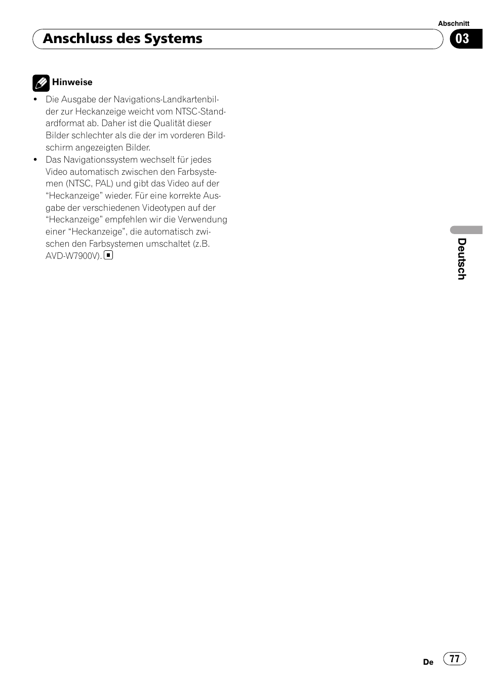 Anschluss des systems | Pioneer AVIC-X3-II User Manual | Page 77 / 179
