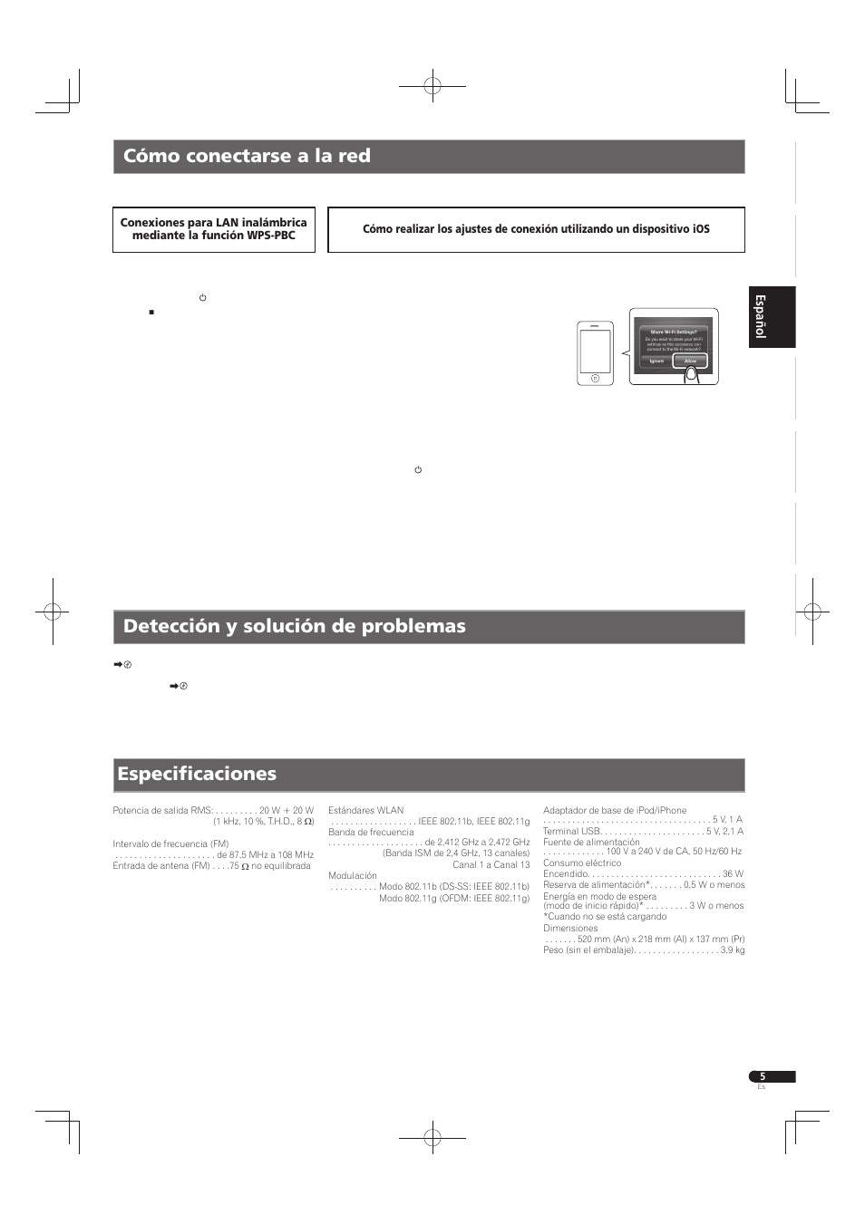 Especifi caciones | Pioneer X-SMC55-S User Manual | Page 13 / 32