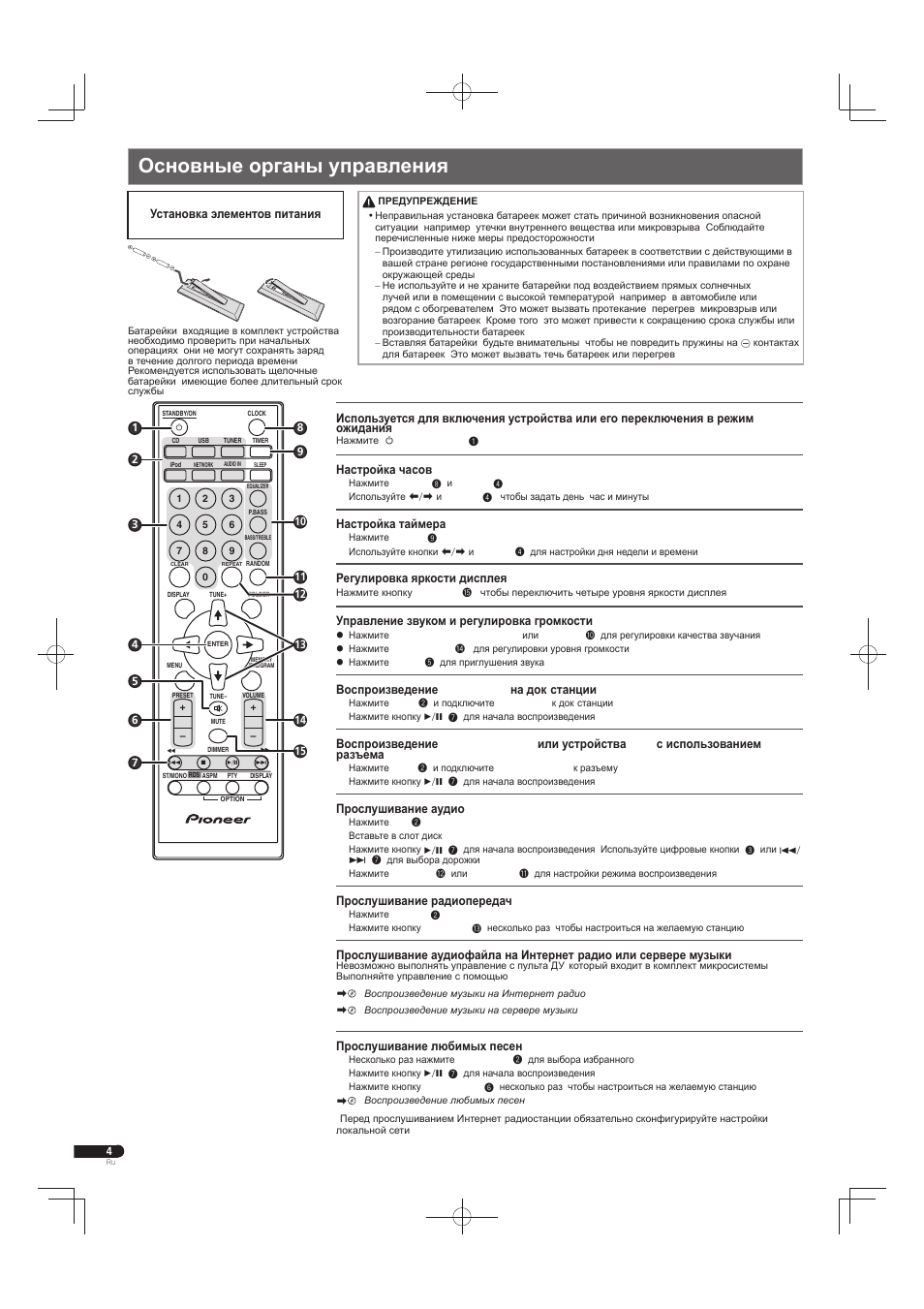 Основные органы управления | Pioneer X-SMC55-S User Manual | Page 28 / 32