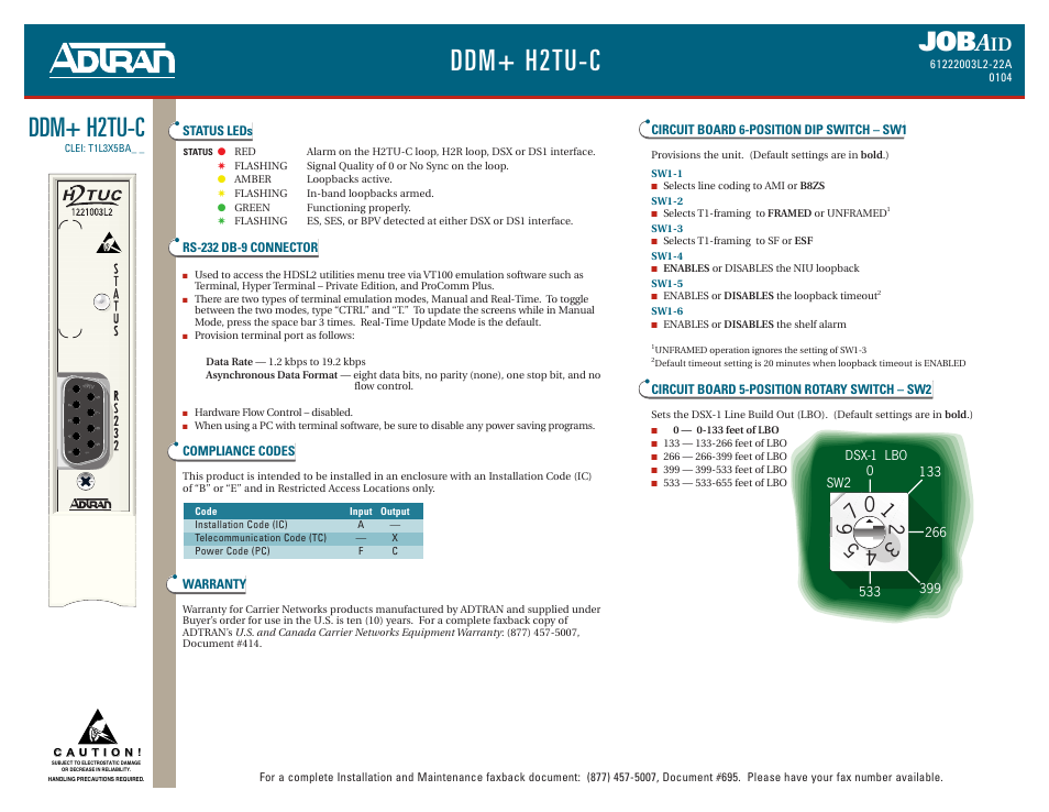 ADTRAN DDM + H2TU-C User Manual | 2 pages