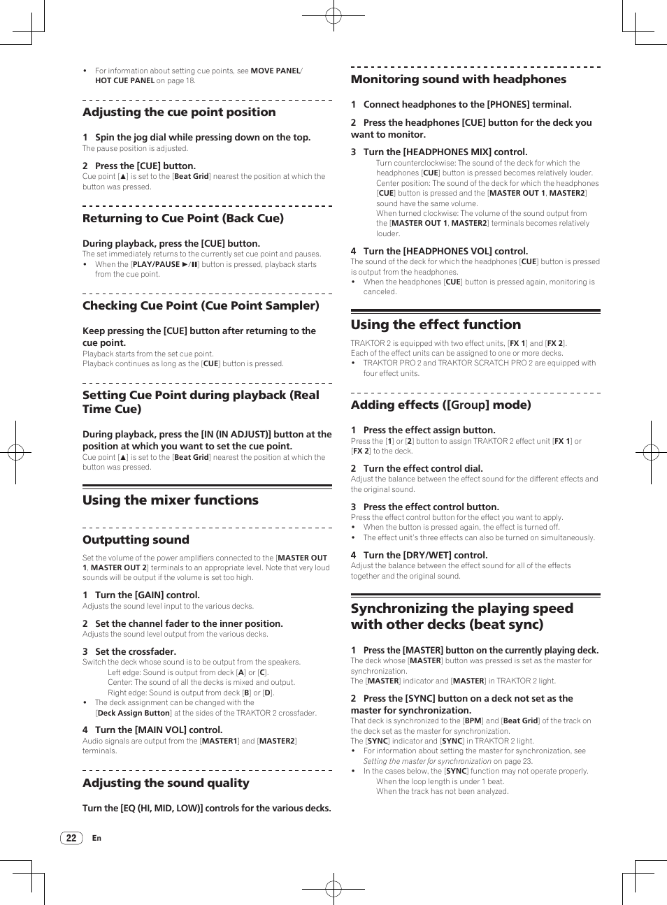 Using the mixer functions, Using the effect function | Pioneer DDJ-T1 User Manual | Page 22 / 96