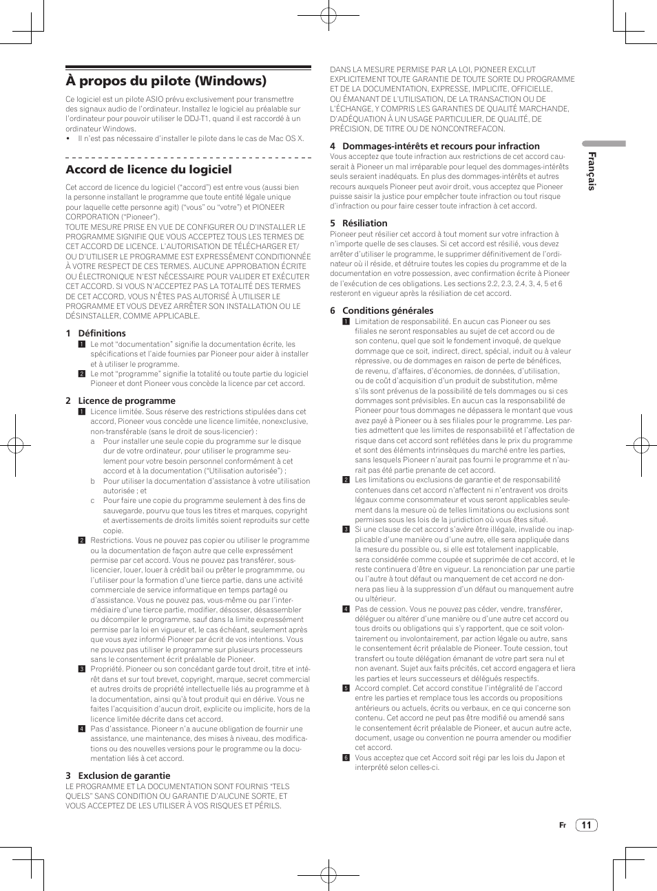 À propos du pilote (windows), Accord de licence du logiciel | Pioneer DDJ-T1 User Manual | Page 41 / 96