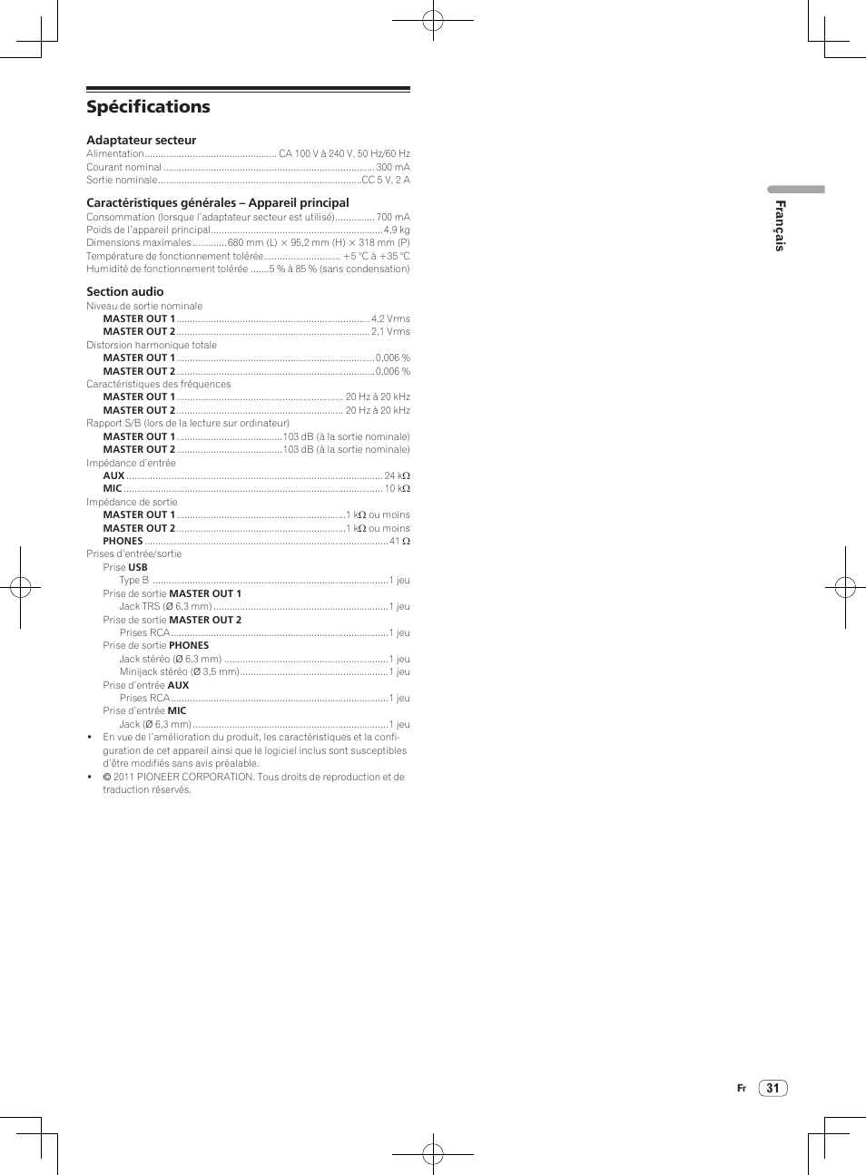 Spécifications | Pioneer DDJ-T1 User Manual | Page 61 / 96