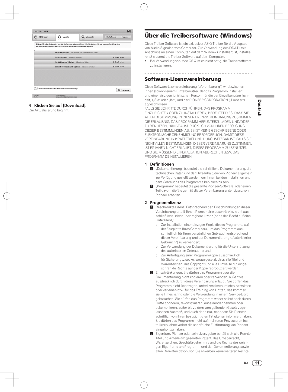 Über die treibersoftware (windows), Software-lizenzvereinbarung | Pioneer DDJ-T1 User Manual | Page 71 / 96