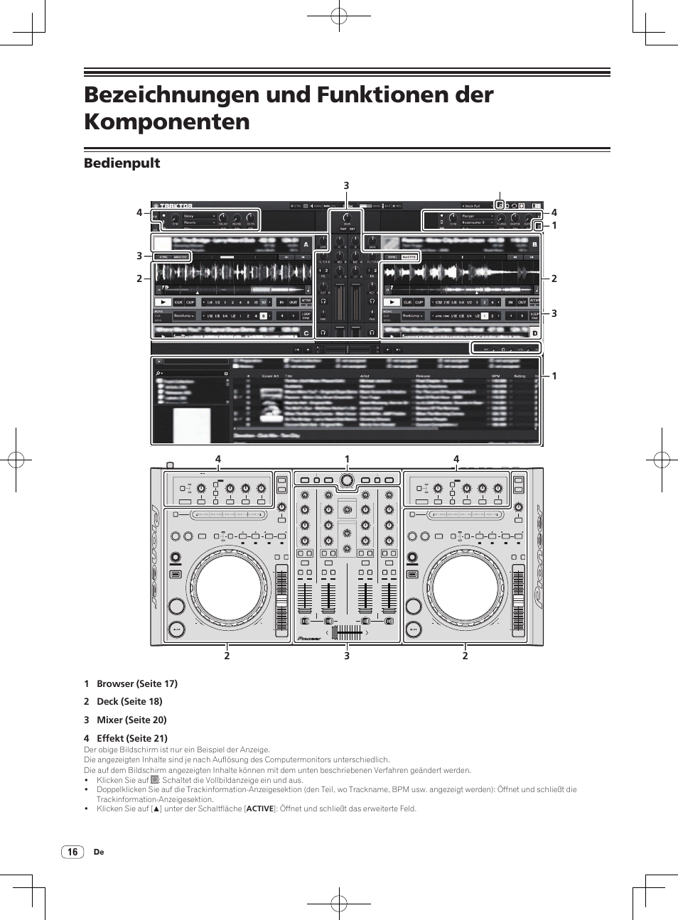 Bedienpult, Bezeichnungen und funktionen der komponenten, Push | Pioneer DDJ-T1 User Manual | Page 76 / 96