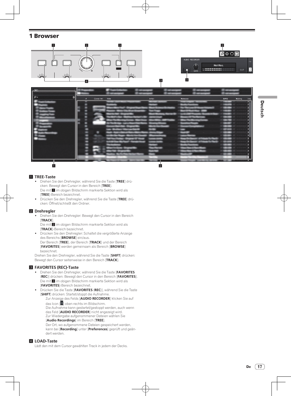 1 browser, Deutsch | Pioneer DDJ-T1 User Manual | Page 77 / 96