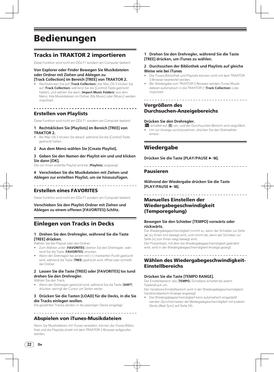 Bedienungen, Tracks in traktor 2 importieren, Einlegen von tracks in decks | Wiedergabe | Pioneer DDJ-T1 User Manual | Page 82 / 96