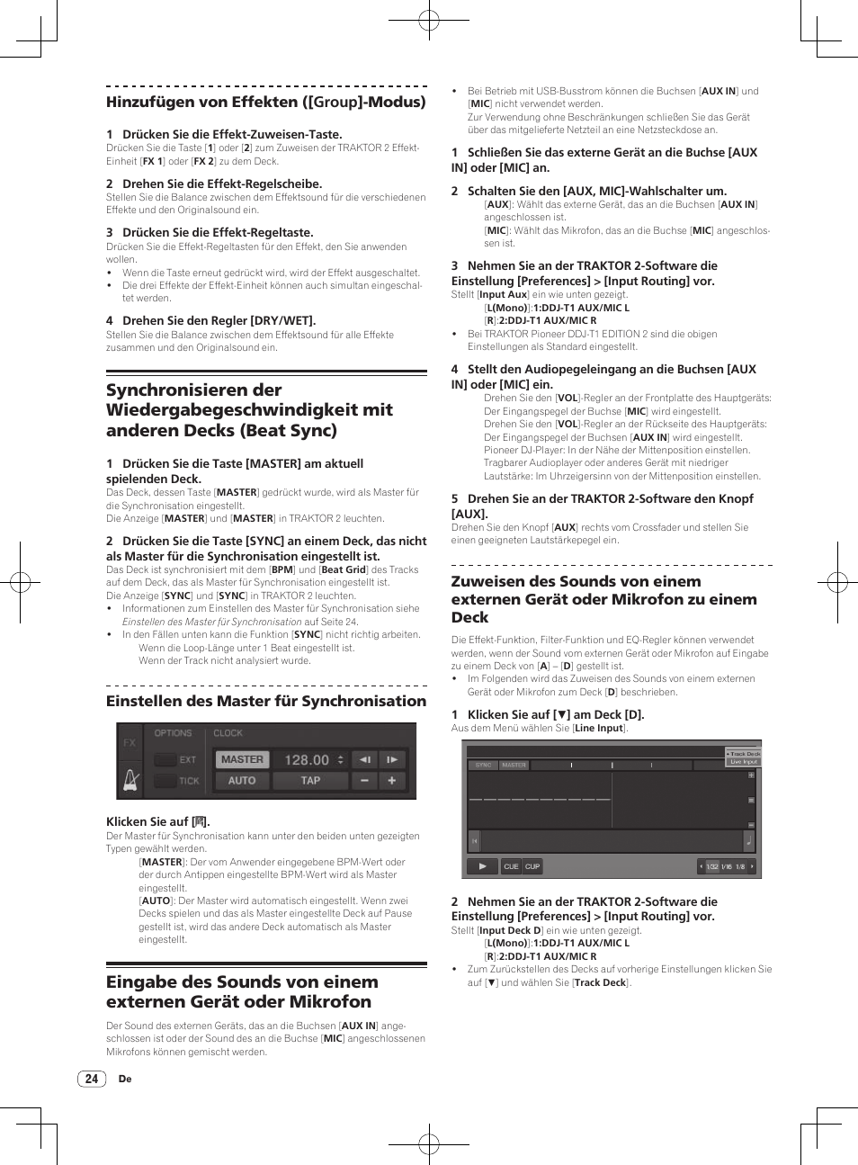 Hinzufügen von effekten ([group]-modus), Einstellen des master für synchronisation | Pioneer DDJ-T1 User Manual | Page 84 / 96