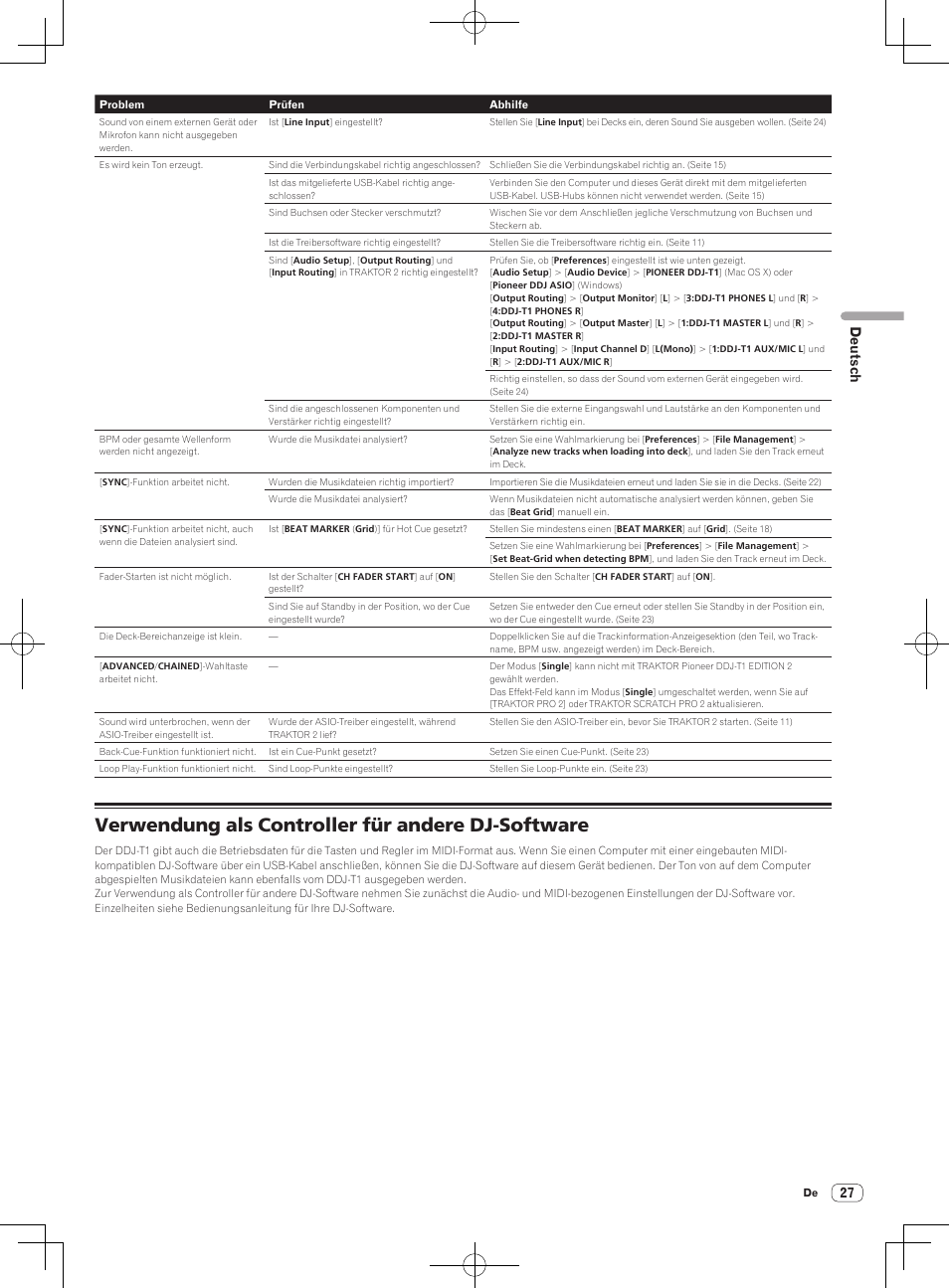 Verwendung als controller für andere dj-software, Deutsch | Pioneer DDJ-T1 User Manual | Page 87 / 96