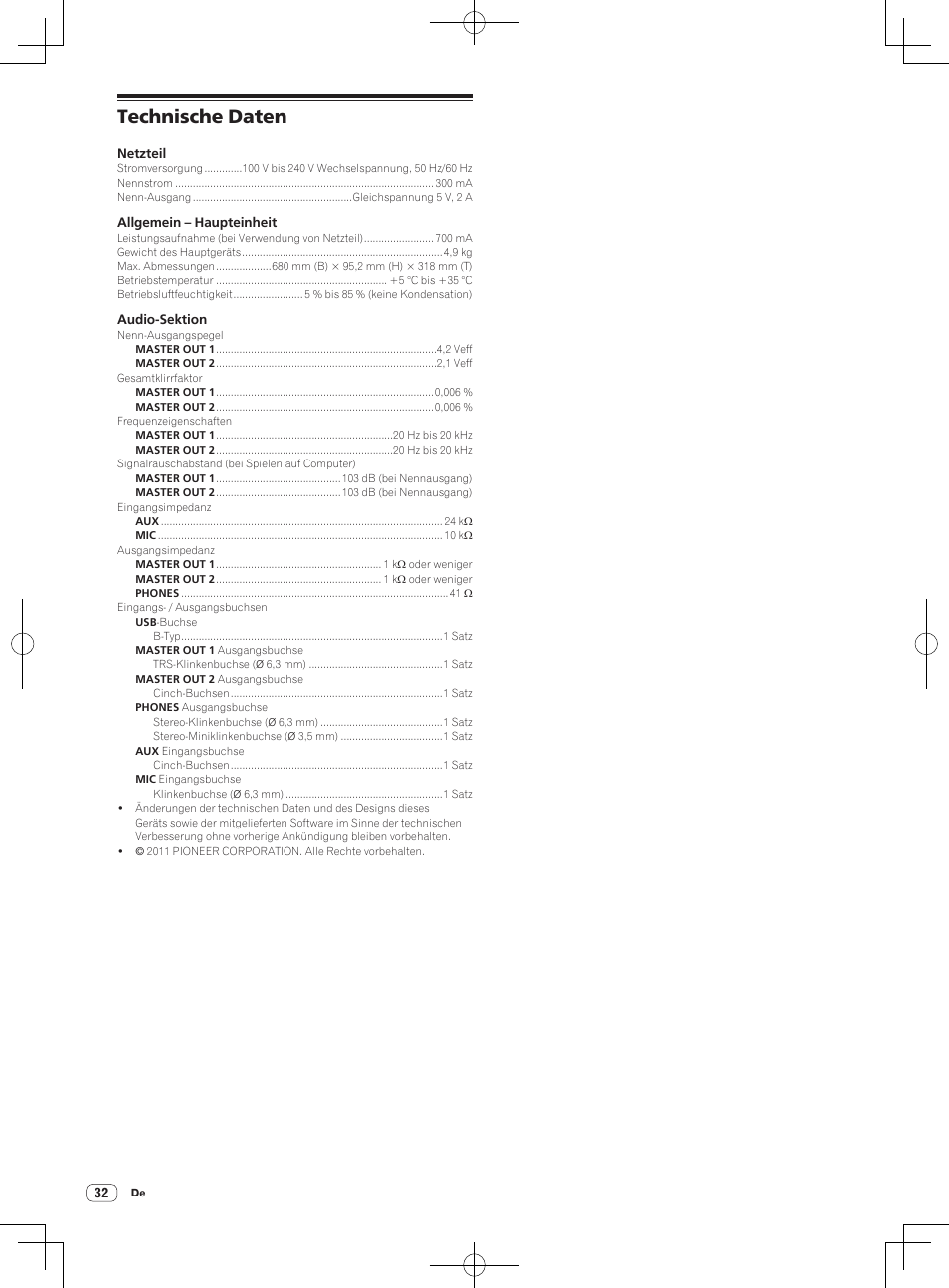 Technische daten | Pioneer DDJ-T1 User Manual | Page 92 / 96