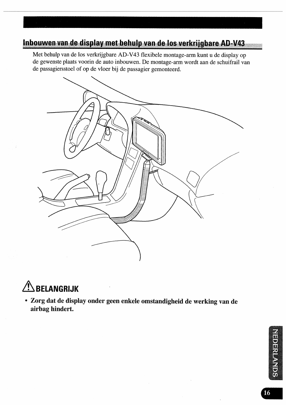 Inbouwen van de display met behulp van, De los verkrijgbare ad-v43 | Pioneer AVD-505 User Manual | Page 107 / 110