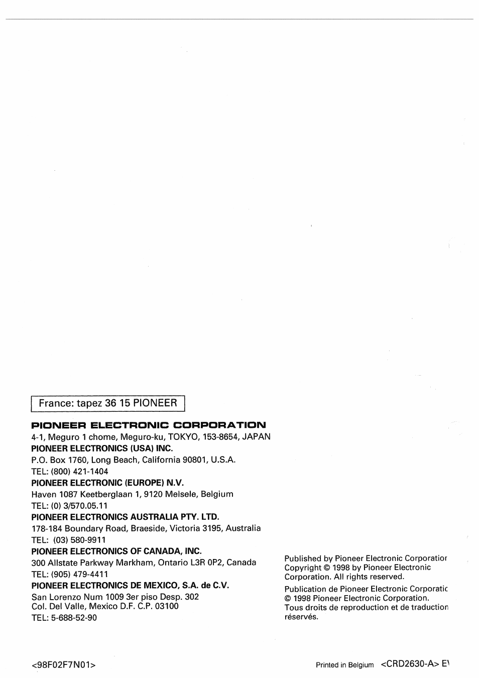 Pioneer AVD-505 User Manual | Page 110 / 110