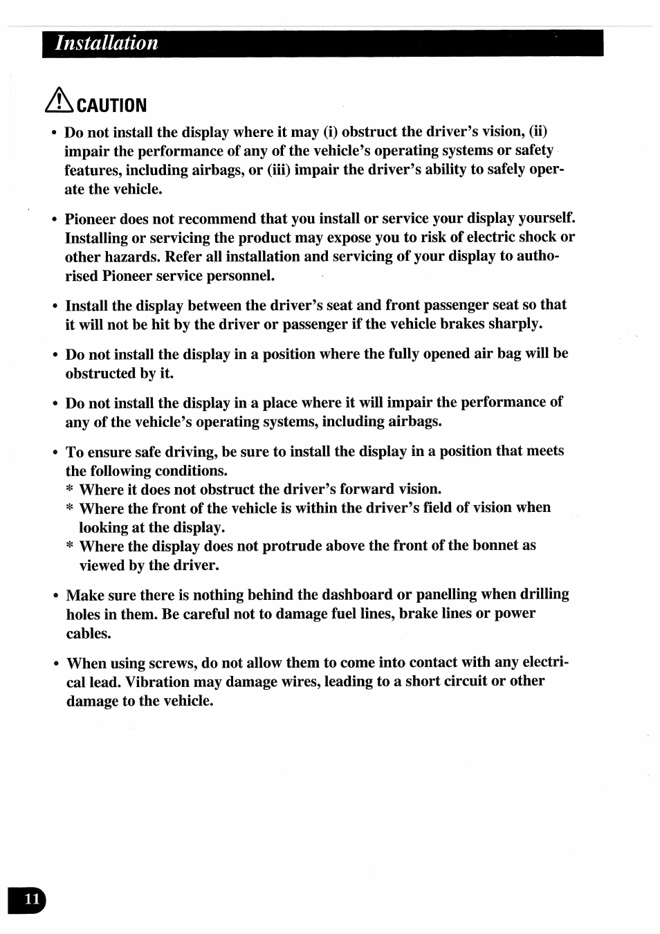 A caution, Caution, Installation | Pioneer AVD-505 User Manual | Page 12 / 110