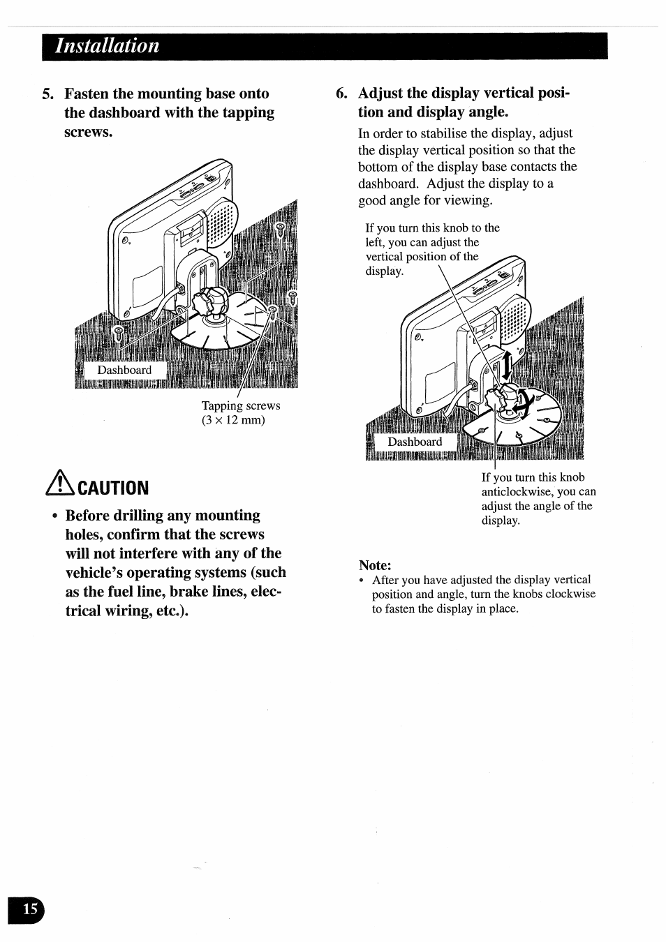 A caution, Caution, Installation | Pioneer AVD-505 User Manual | Page 16 / 110