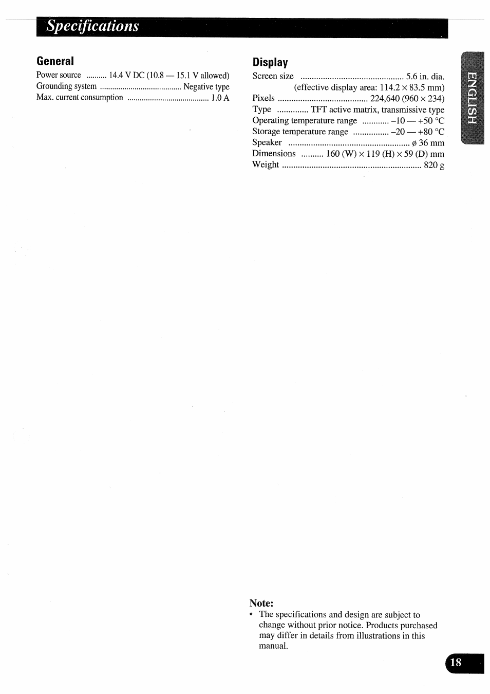 Specifications | Pioneer AVD-505 User Manual | Page 19 / 110