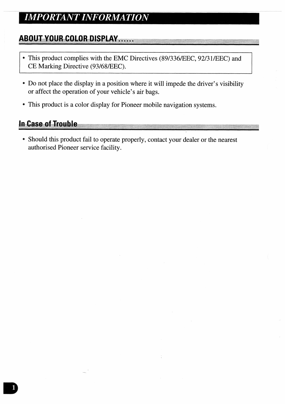 About your color display, Important information | Pioneer AVD-505 User Manual | Page 2 / 110