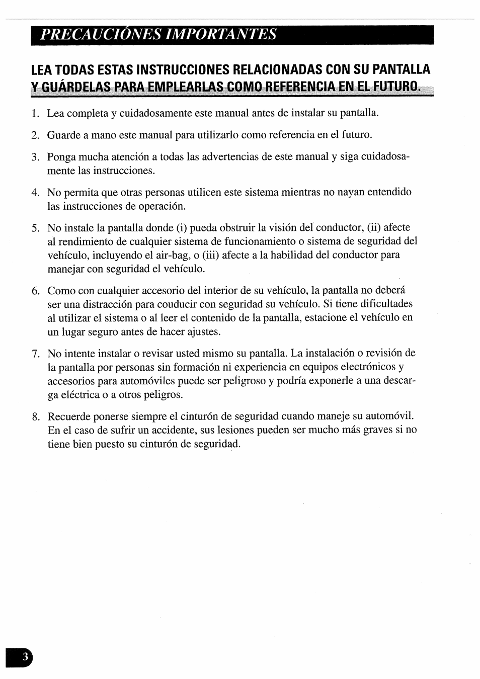 Precauciones importantes | Pioneer AVD-505 User Manual | Page 22 / 110