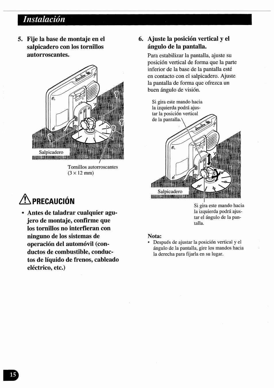 Precaucion, Instalación | Pioneer AVD-505 User Manual | Page 34 / 110