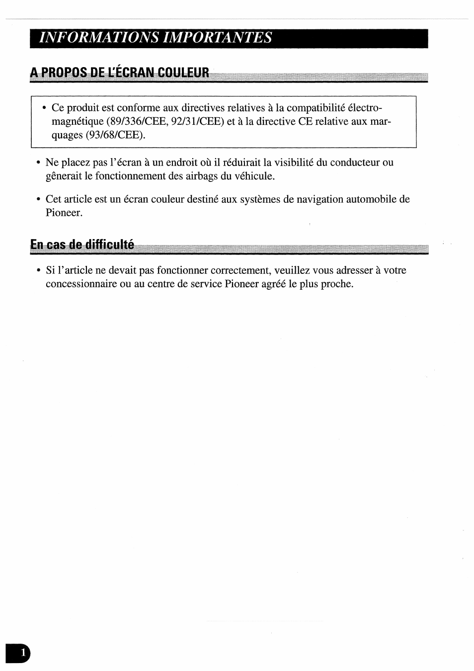A propos de l'ecran couleur, Informations importantes | Pioneer AVD-505 User Manual | Page 56 / 110
