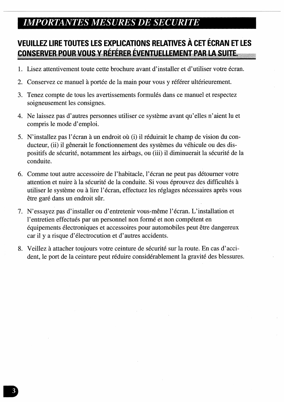 Importantes mesures de securite | Pioneer AVD-505 User Manual | Page 58 / 110