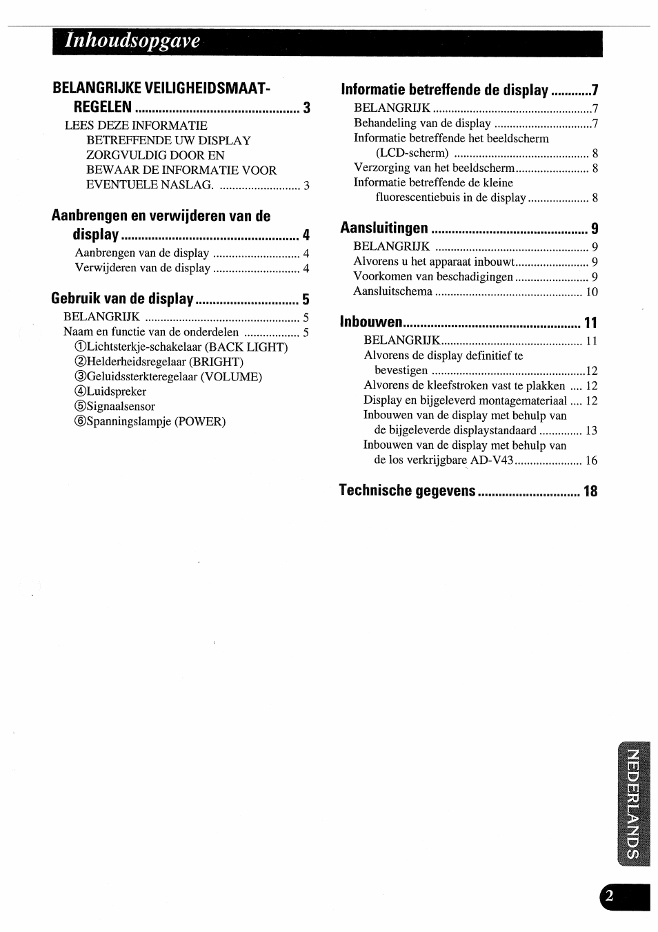 Inhoudsopgave | Pioneer AVD-505 User Manual | Page 93 / 110